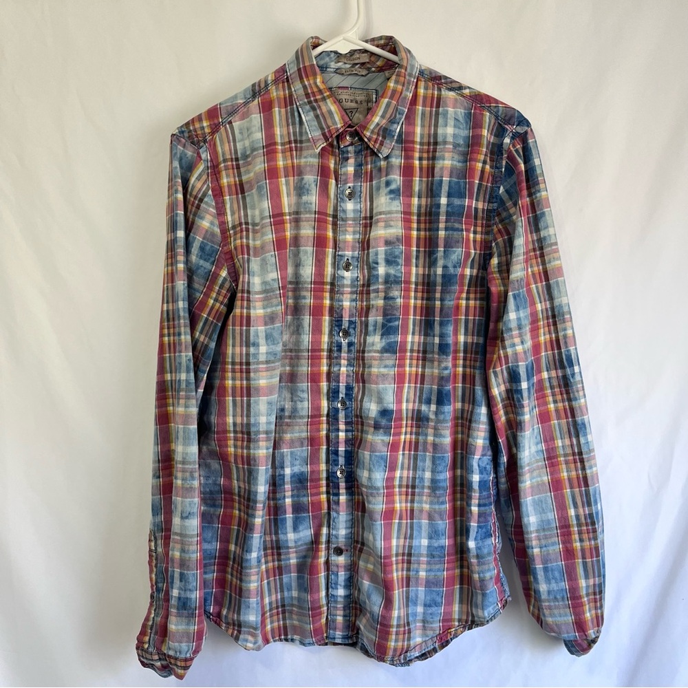 Guess Men's Plaid Button-Down Long Sleeve Shirt - Red, Blue & Yellow